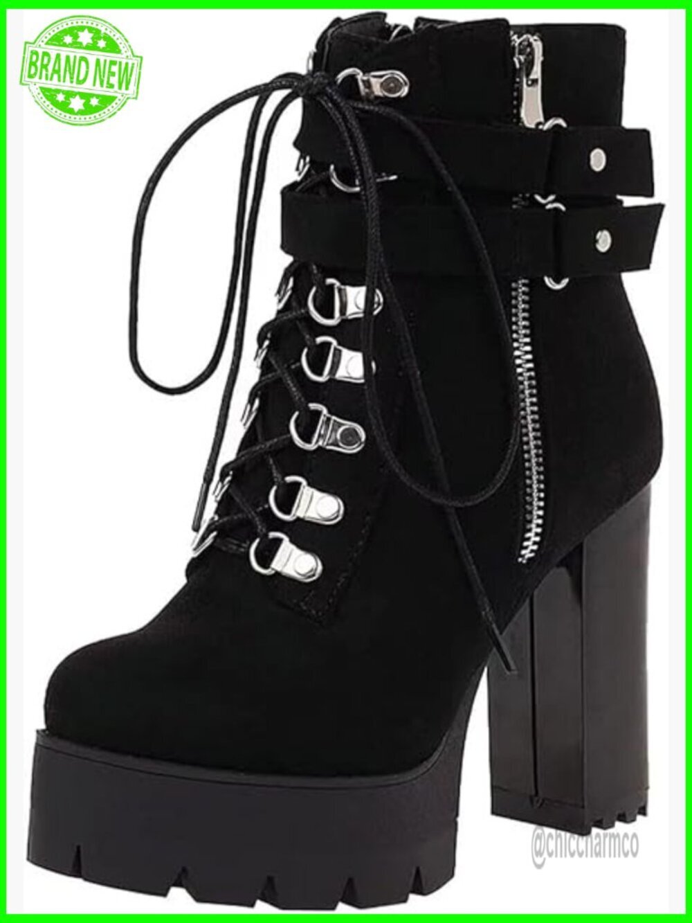 Women's Chunky Heel Lace Up Platform Combat Ankle Boots Goth Bootie
